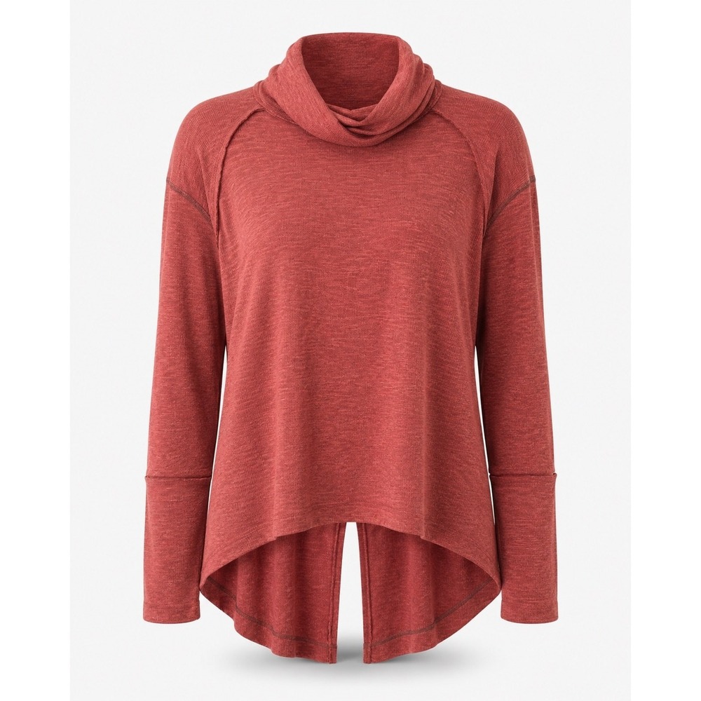 We The Free Cowl Neck Top Women Medium Red Split Back High Low Boho Knit - Picture 6 of 16